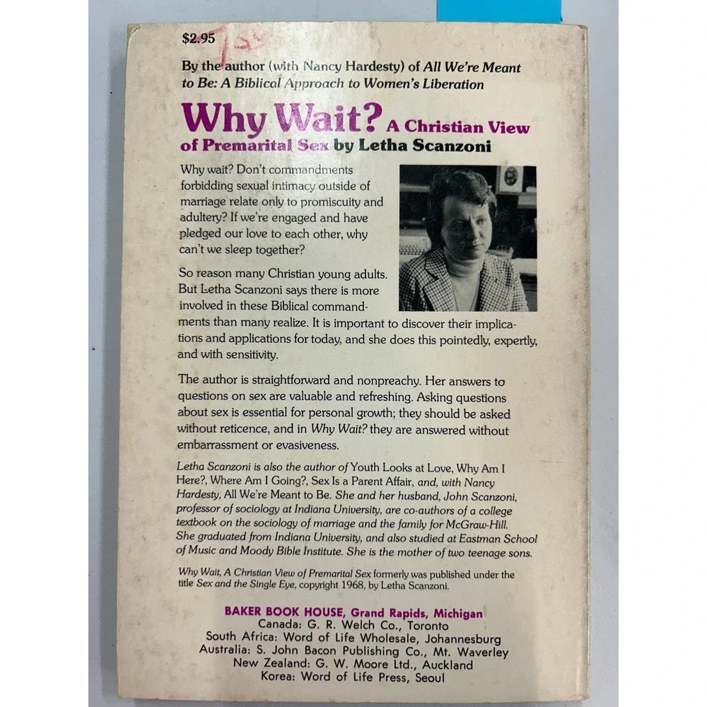 Why Wait? Letha Scanzoni‎ 1975 Christian View Premarital Sex Baker Book House